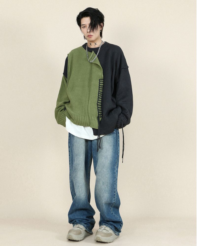 Stitching Patchwork Round Neck Sweater