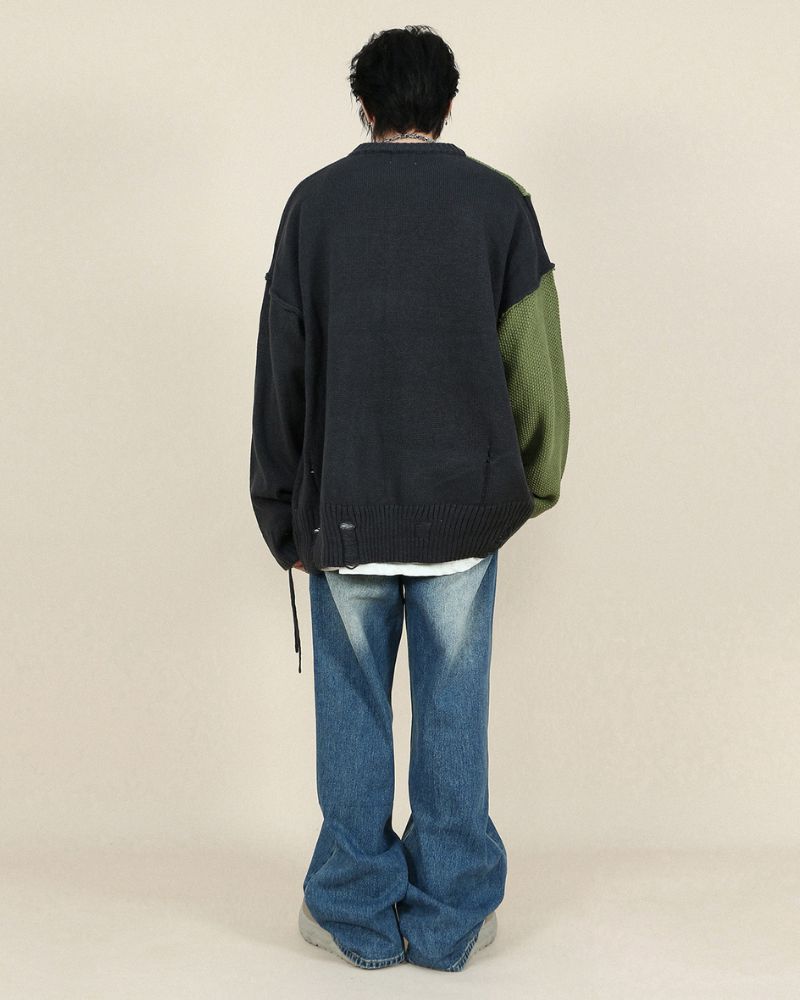 Stitching Patchwork Round Neck Sweater