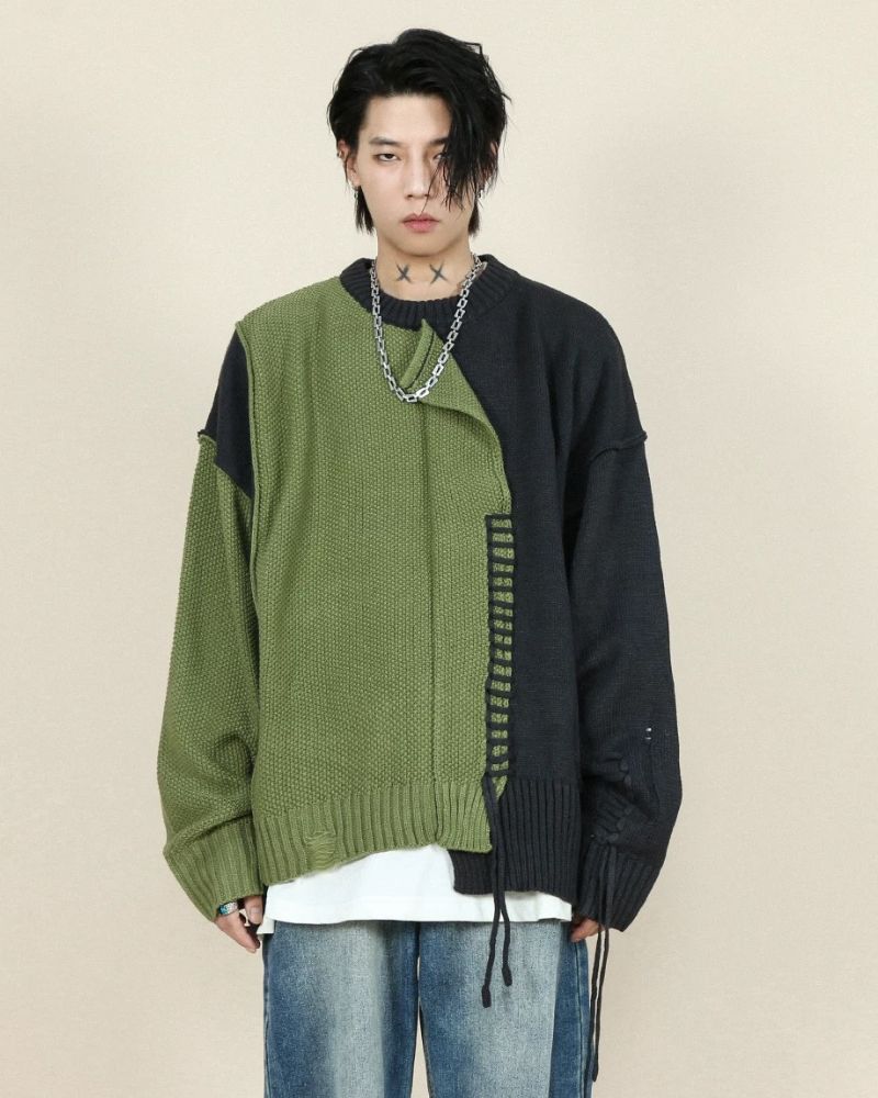 Stitching Patchwork Round Neck Sweater