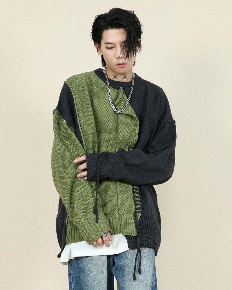 Stitching Patchwork Round Neck Sweater