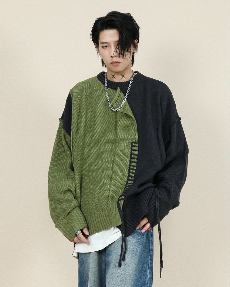 Stitching Patchwork Round Neck Sweater