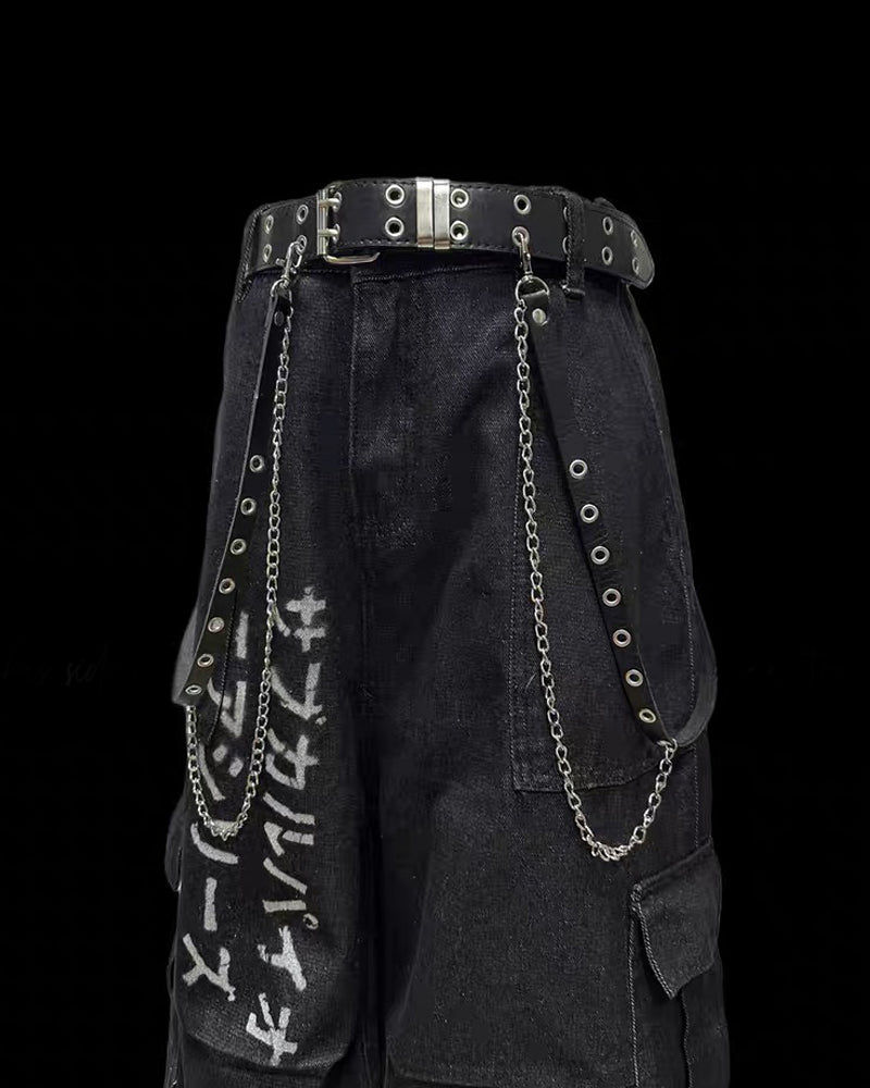 Street Washed Chains Denim Baggy Jorts