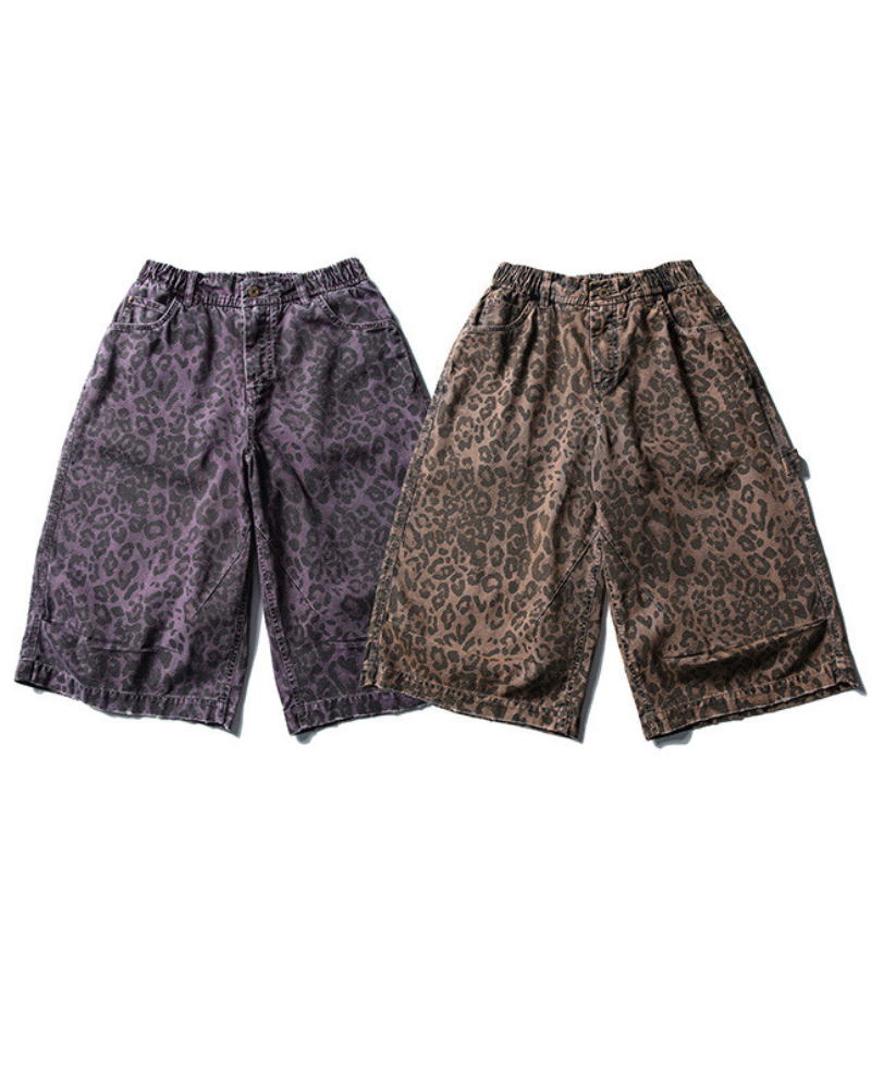 Street Leopard Unisex Denim-Look Shorts | Baggy Jorts