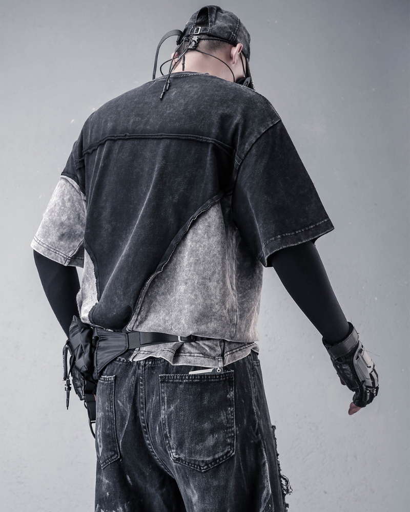 Street Wasteland-style Distressed Patchwork T-Shirt