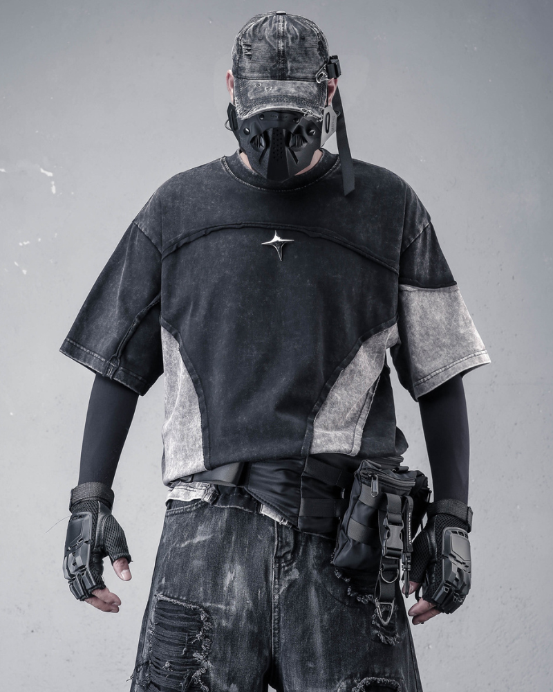 Street Wasteland-style Distressed Patchwork T-Shirt