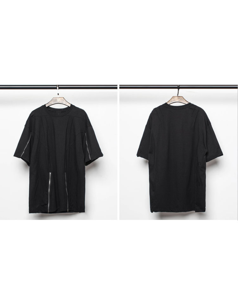Street Oversized Multi-Zipper Cotton T-Shirt