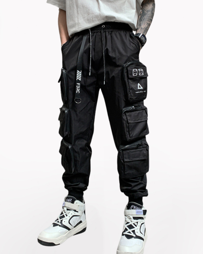 Streetwear Slim Fit Multi-Pocket Black Cargo Pants
