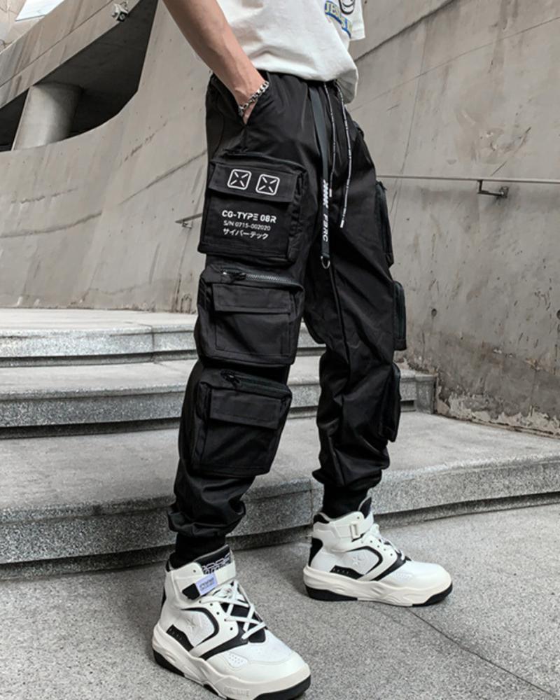 Streetwear Slim Fit Multi-Pocket Black Cargo Pants
