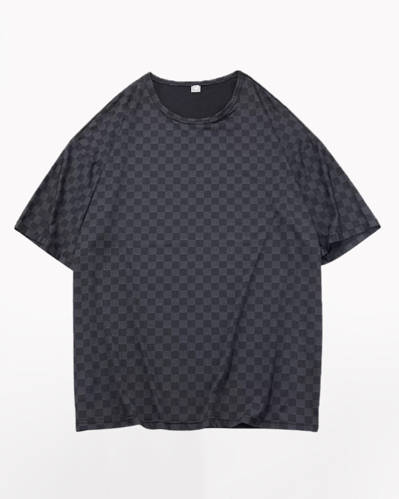Oversize Summer Holidays Ice Silk Checkerboard T-Shirt