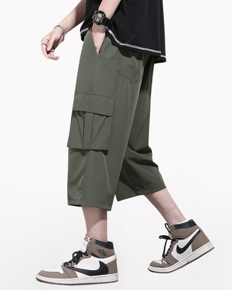 Techwear Men's Summer Ice Silk Cargo Capri Shorts