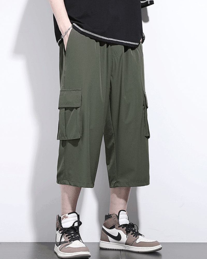 Techwear Men's Summer Ice Silk Cargo Capri Shorts