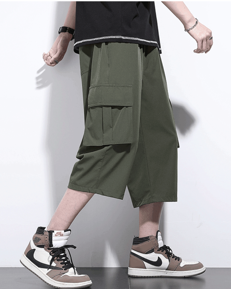 Techwear Men's Summer Ice Silk Cargo Capri Shorts
