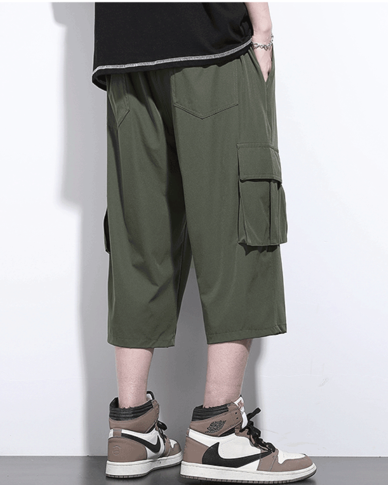 Techwear Men's Summer Ice Silk Cargo Capri Shorts