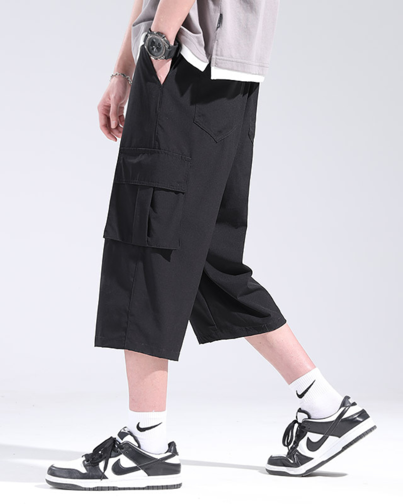 Techwear Men's Summer Ice Silk Cargo Capri Shorts