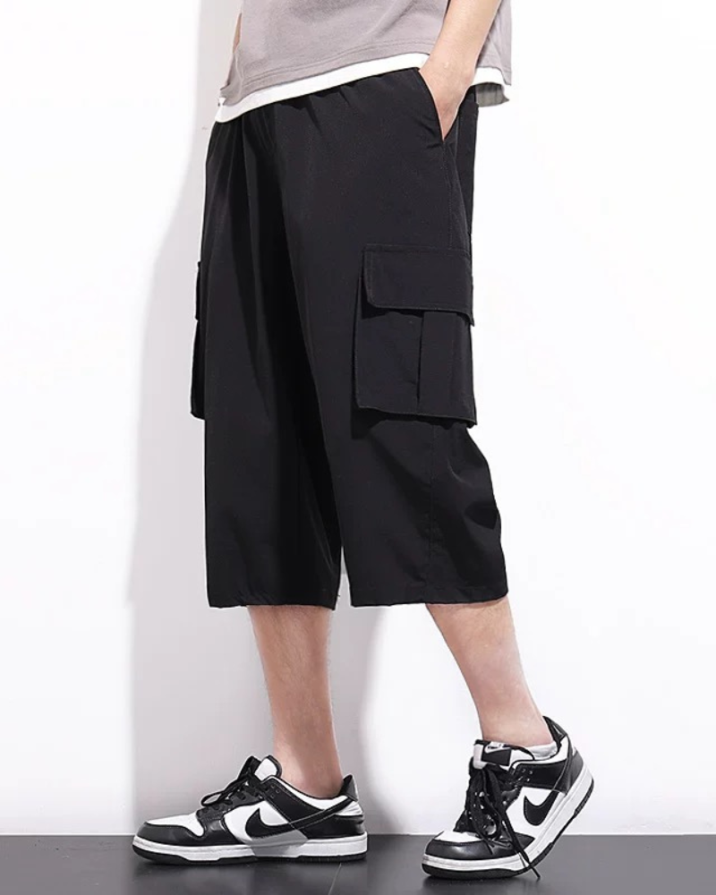 Techwear Men's Summer Ice Silk Cargo Capri Shorts