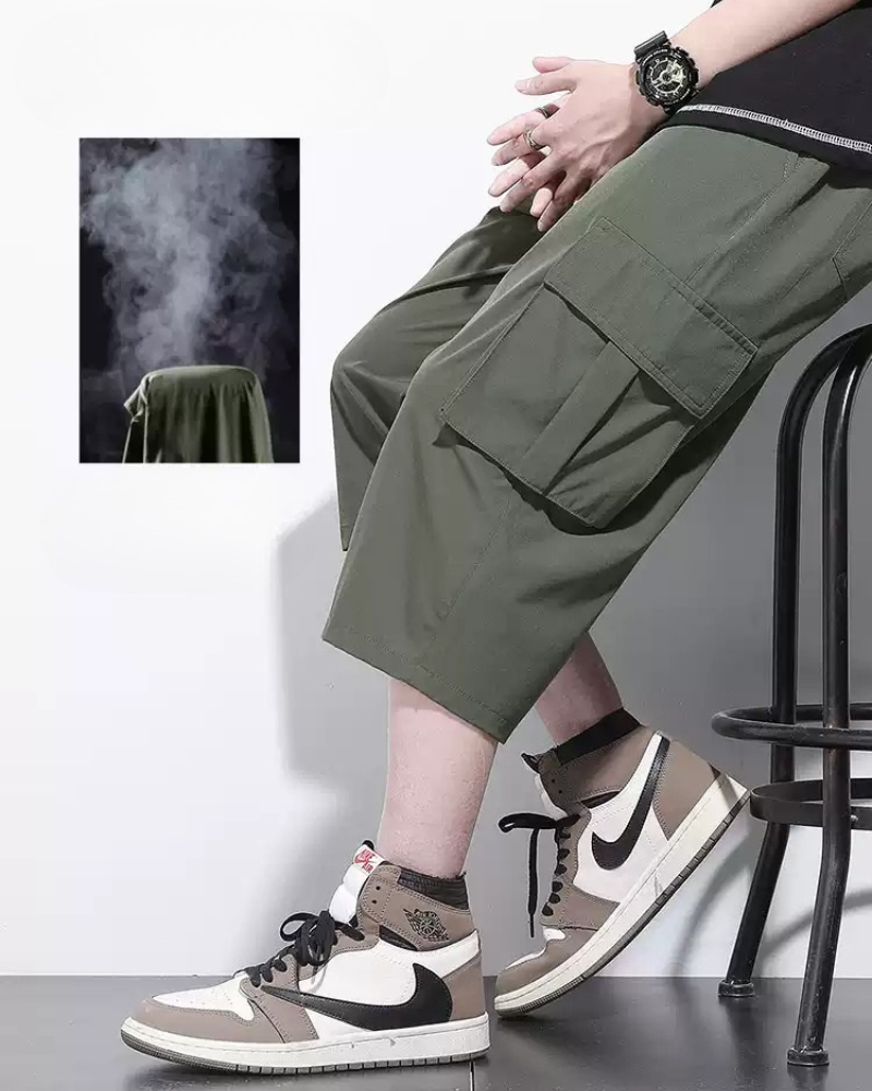 Techwear Men's Summer Ice Silk Cargo Capri Shorts
