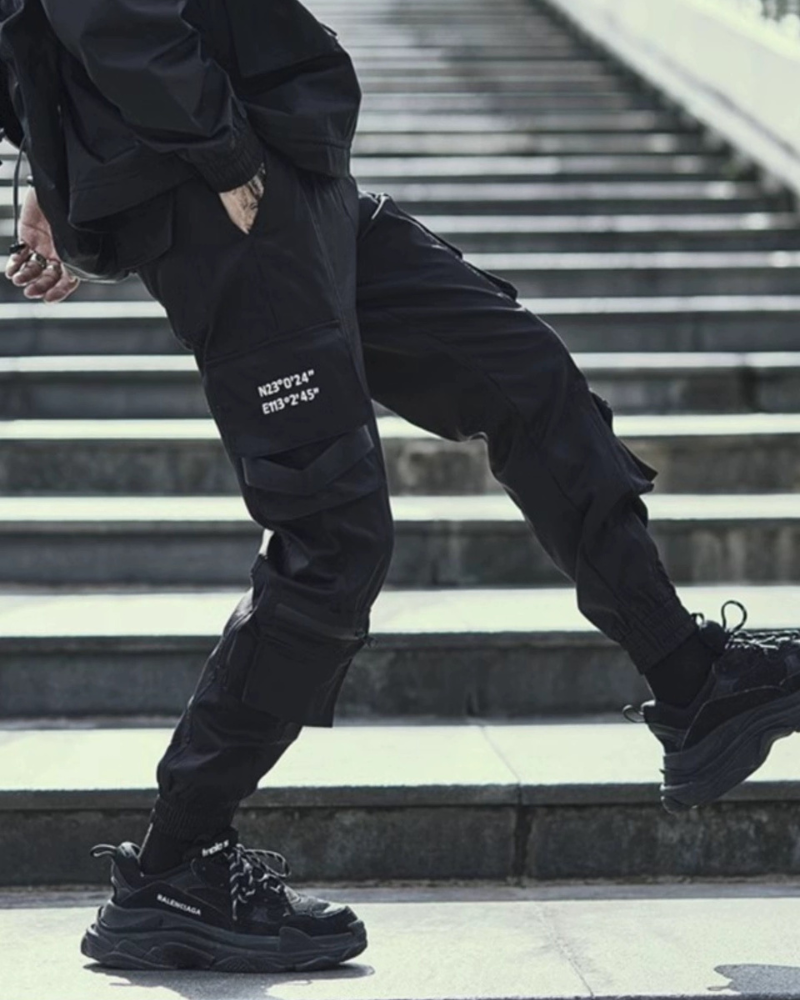 Techwear Slim Black Cargo Pants