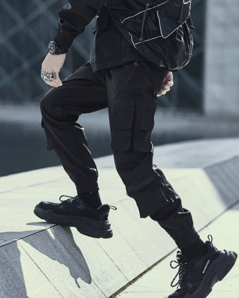 Techwear Slim Black Cargo Pants