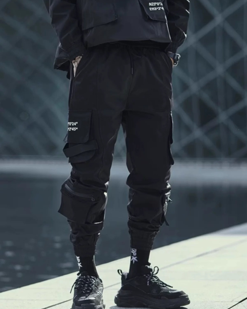 Techwear Slim Black Cargo Pants