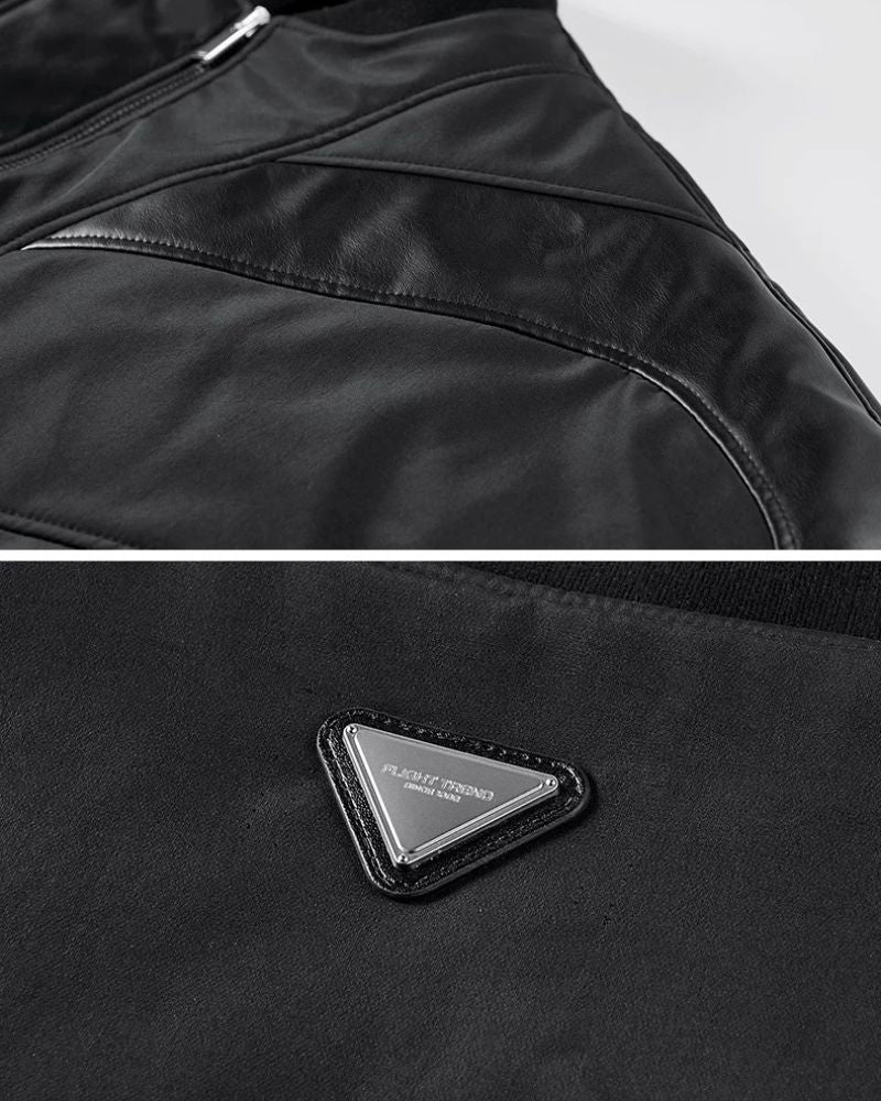 Techwear PU Patchwork Warm Bomber Jacket