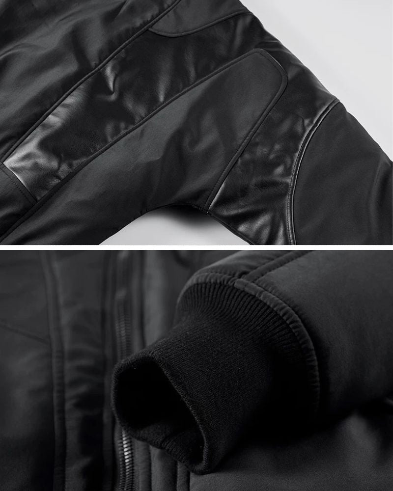Techwear PU Patchwork Warm Bomber Jacket