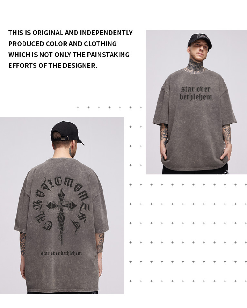 Oversize Vintage Wash Distressed Cross Graphic T-Shirt