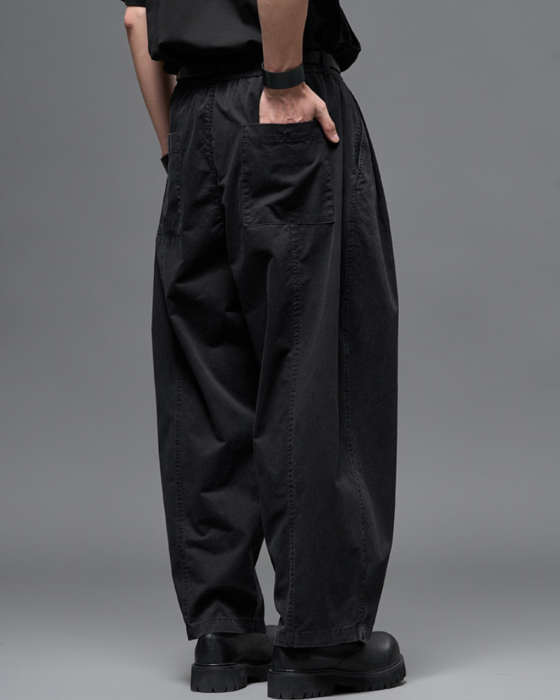 Washed Cotton Japanese Loose Men's Straight Pants