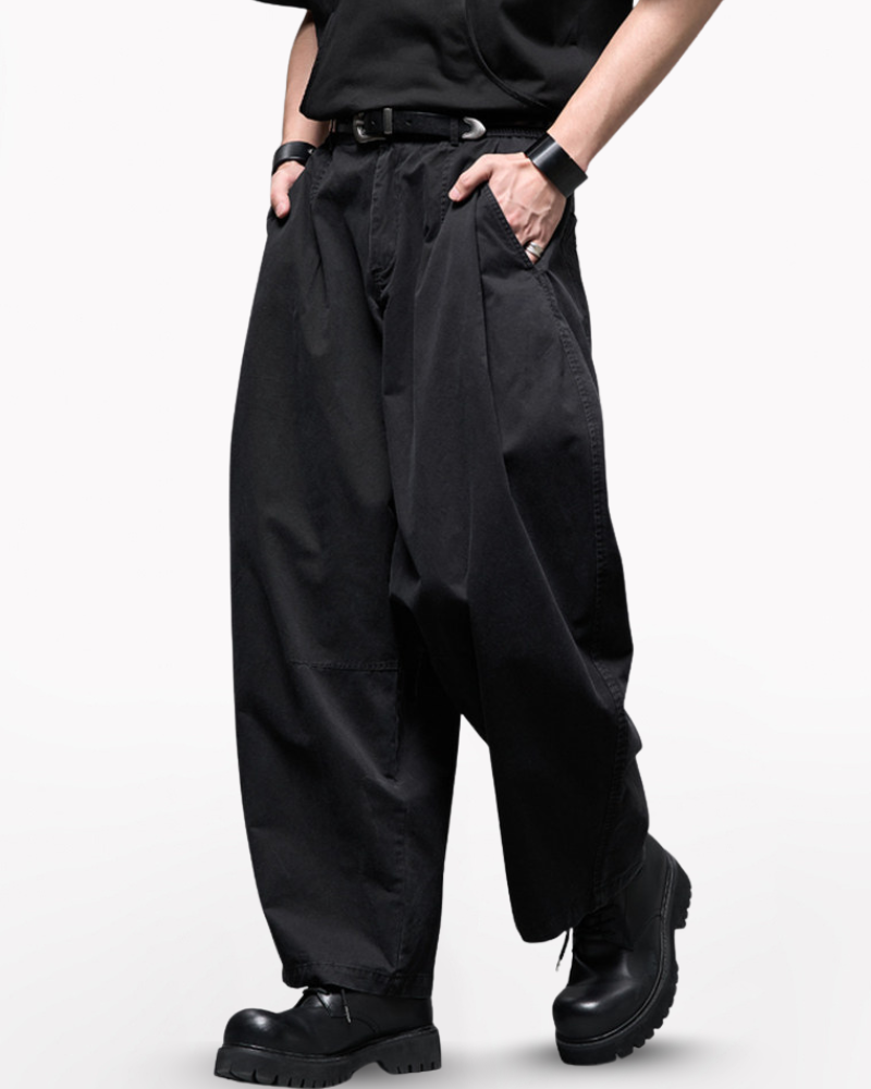 Washed Cotton Japanese Loose Men's Straight Pants