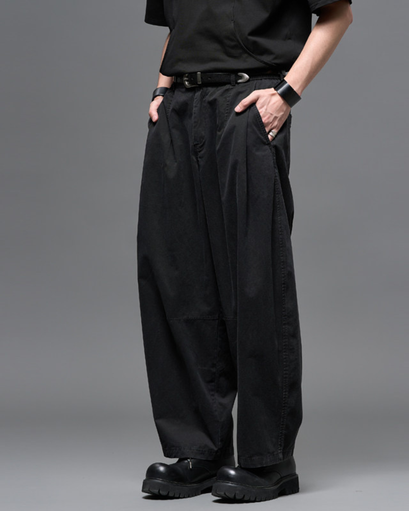 Washed Cotton Japanese Loose Men's Straight Pants