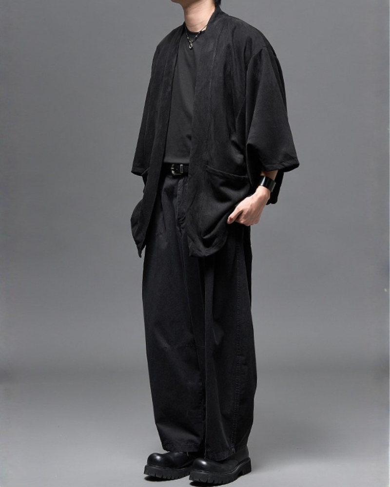 Washed Cotton Japanese Loose Men's Straight Pants