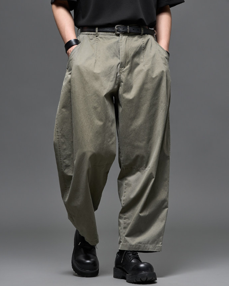 Washed Cotton Japanese Loose Men's Straight Pants