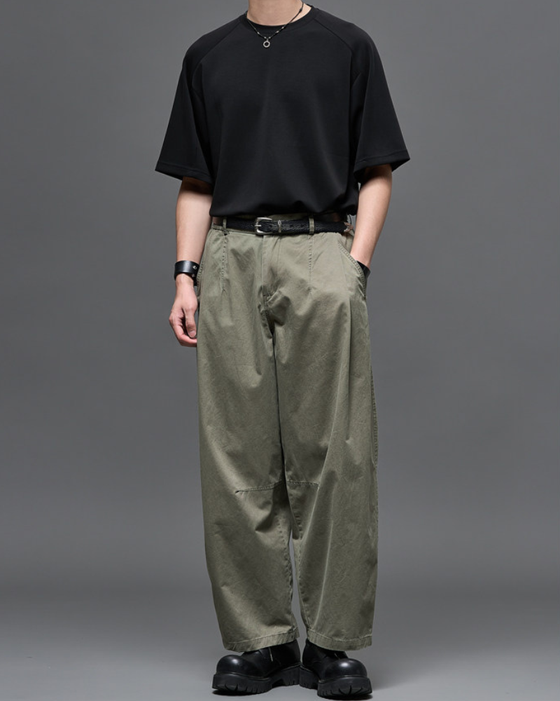 Washed Cotton Japanese Loose Men's Straight Pants