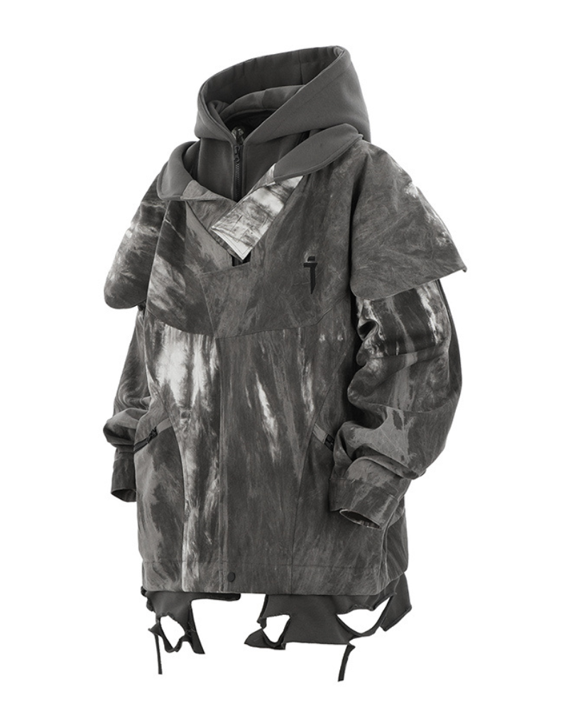 Wasteland Wear Torn Hem Fake Two-piece Unisex Jacket