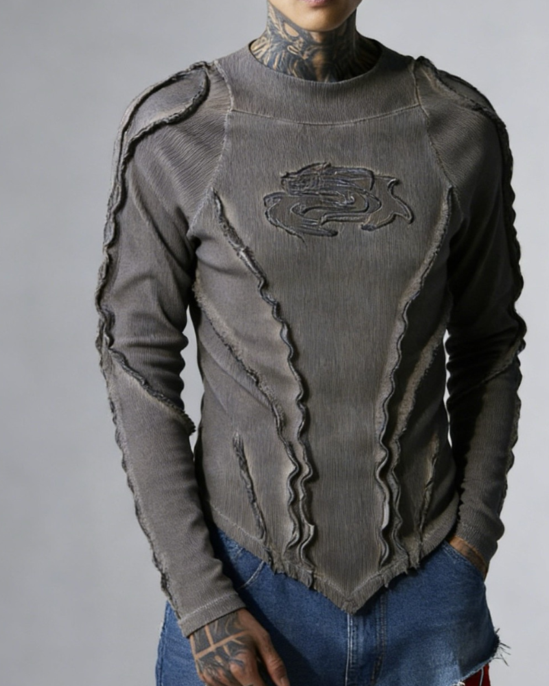 Wasteland Streetwear Wash Ribbed Long‐Sleeve Sweatshirt
