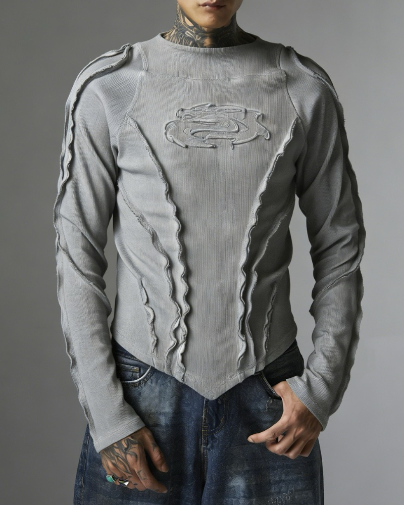 Wasteland Streetwear Wash Ribbed Long‐Sleeve Sweatshirt
