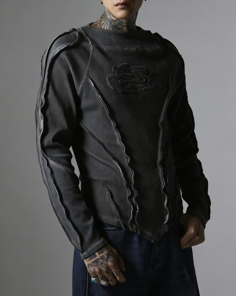 Wasteland Streetwear Wash Ribbed Long‐Sleeve Sweatshirt
