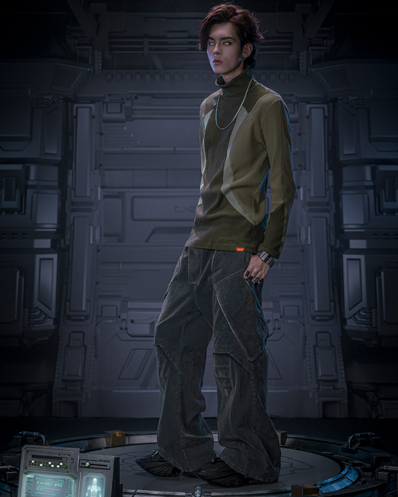 XIPHEVIL Cyberpunk Outfits Heavy Duty Loose Velvet Denim Pants
