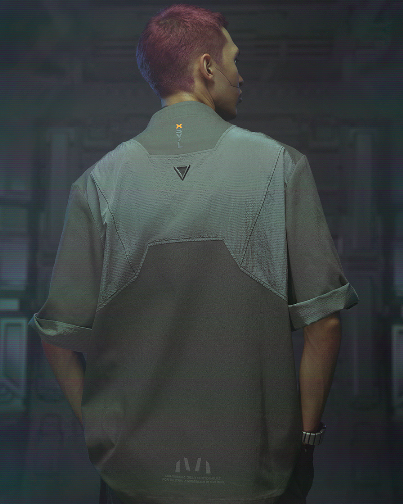XIPHEVIL Cyberpunk Outfits Military Style Short Sleeve Shirt
