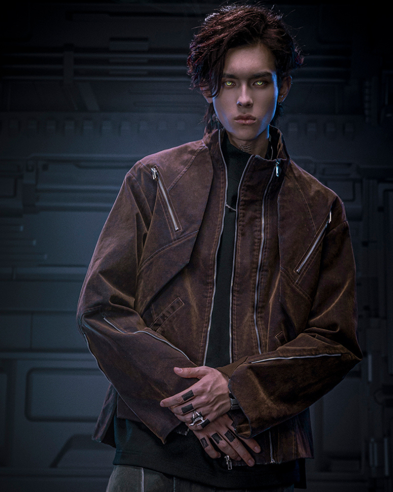 XIPHEVIL Cyberpunk Outfits Unisex Velvet Short Jacket