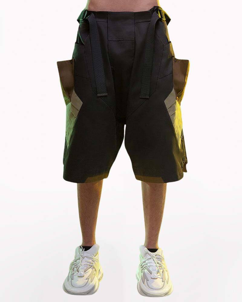XIPHEVIL Fist Power Cyberpunk Washed Cargo Shorts