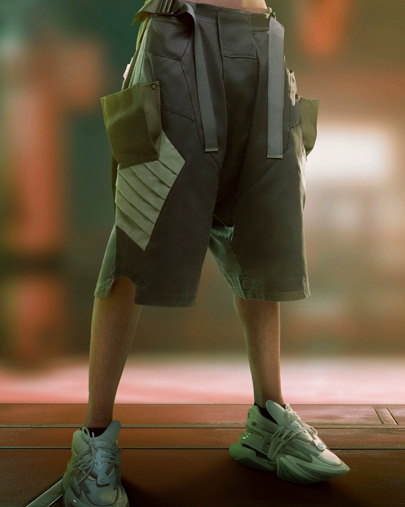 XIPHEVIL Fist Power Cyberpunk Washed Cargo Shorts