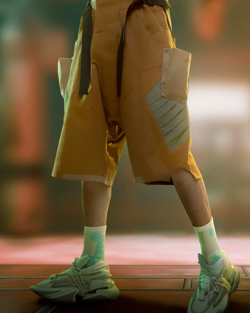 XIPHEVIL Fist Power Cyberpunk Washed Cargo Shorts