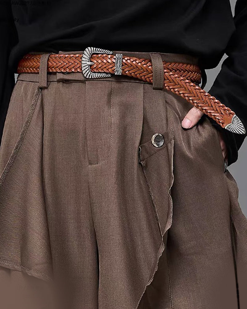 Modern Japanese Carved Alloy Genuine Leather Belt