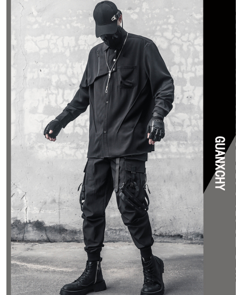 Streetwear Black Long-Sleeve Shirt