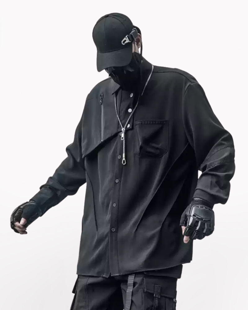 Streetwear Black Long-Sleeve Shirt