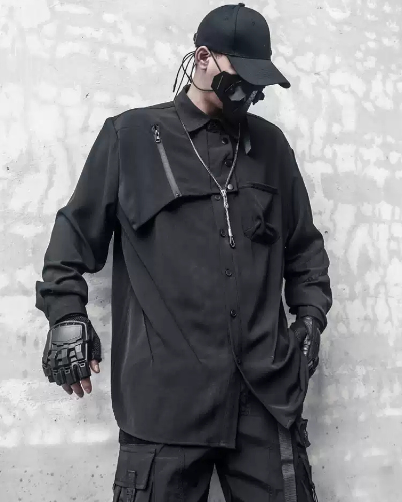 Streetwear Black Long-Sleeve Shirt