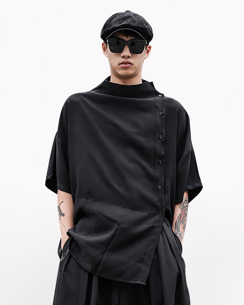 Japanese Relaxed Standing Collar Techwear Shirt