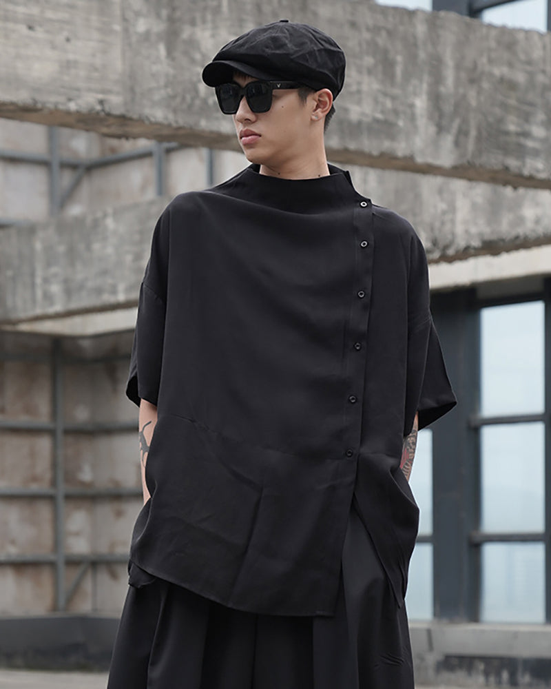 Japanese Relaxed Standing Collar Techwear Shirt