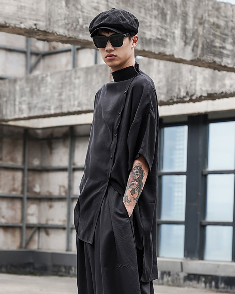 Japanese Relaxed Standing Collar Techwear Shirt