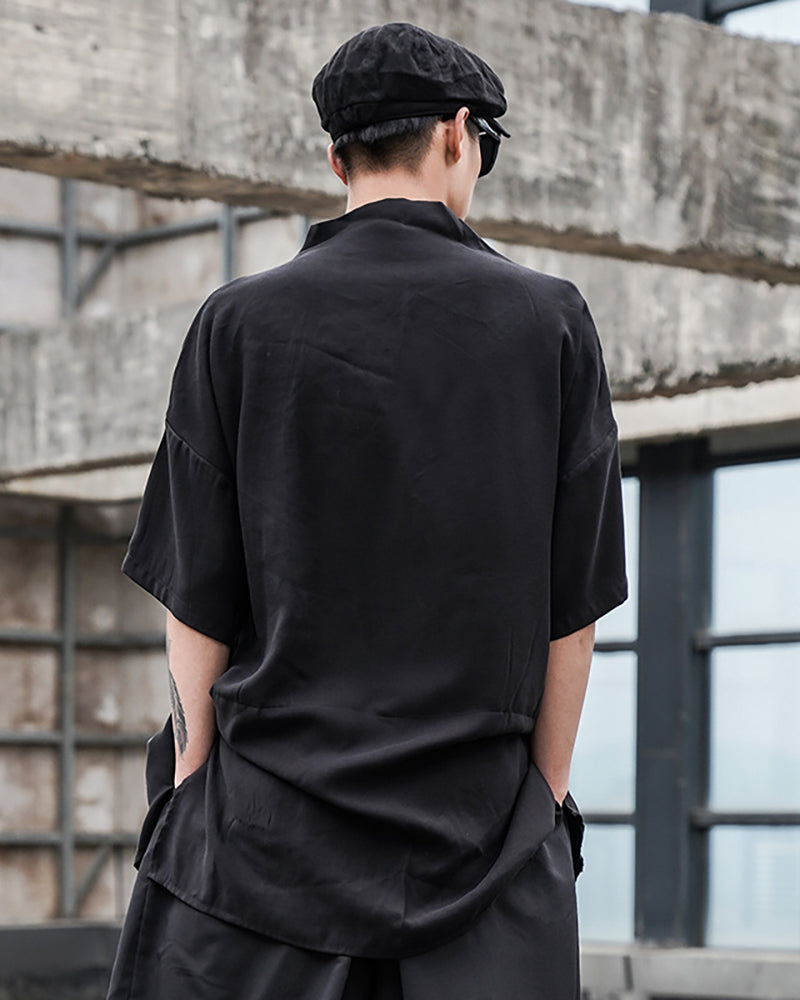 Japanese Relaxed Standing Collar Techwear Shirt